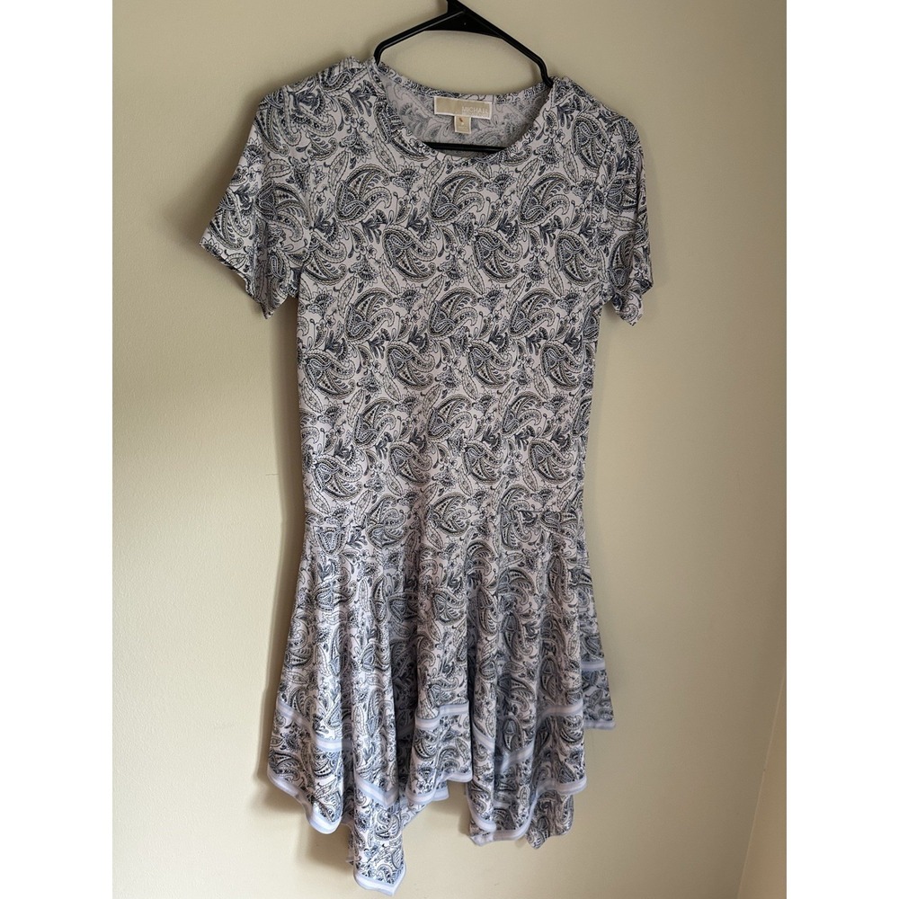 Michael Michael Kors Paisley Print Handkerchief Hem Dress‎ Blue White Petite P
